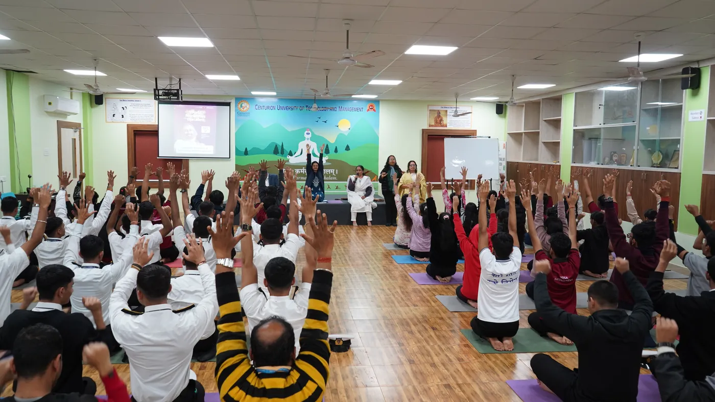 Group yoga practice in the wellness hall