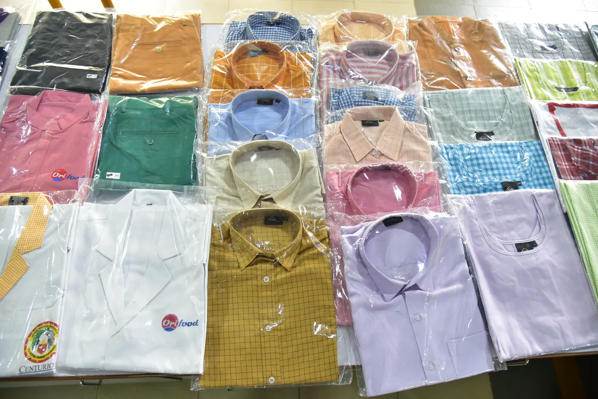 Finished garments packed on the apparel production line