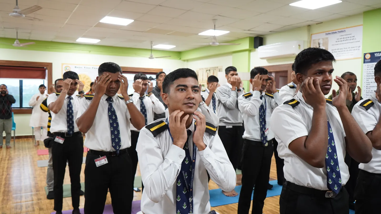Trainees in a yoga and wellness session